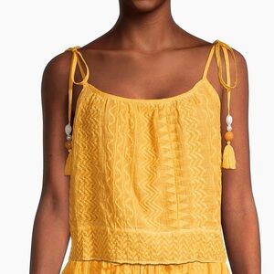 RAMY BROOK $185 Rocco Sunrise Embroidered Tie Shoulder Cropped Tank | Luxury Top